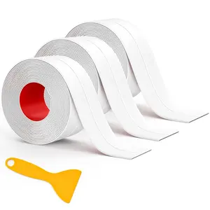 Caulk Tape 3 Roll Self Adhesive Waterproof Caulk Strip, Caulking Sealant Tape for Bathroom Kitchen Sink Shower Bathtub Toilet, Countertop Edge Protector, Peel and Stick Sealing Tape with Sealing Tool 1.5in x 10.5Ft