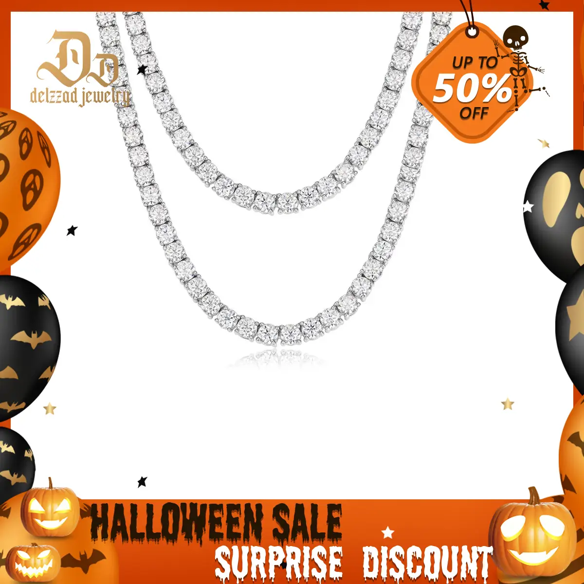 Delzzad Hip Hop Synthetic Moissanite Tennis Chain In 925 Sterling Silver