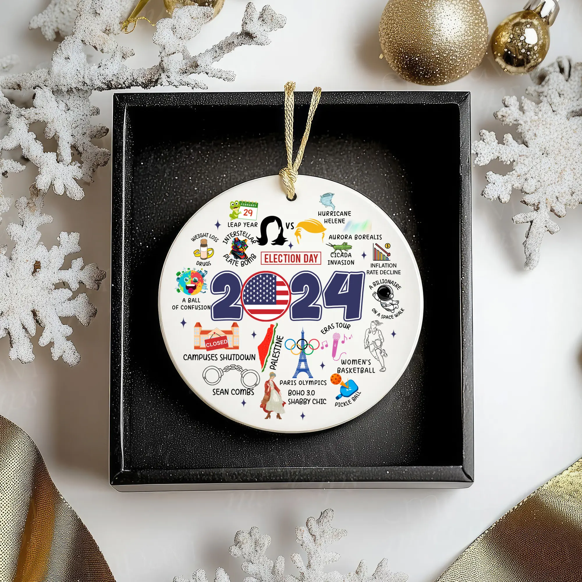 2024 Christmas Ornament, 2024 Year in Review Trump Ornament, Major Notable Events Ornament, Funny Cute Year to Remember Commemorative