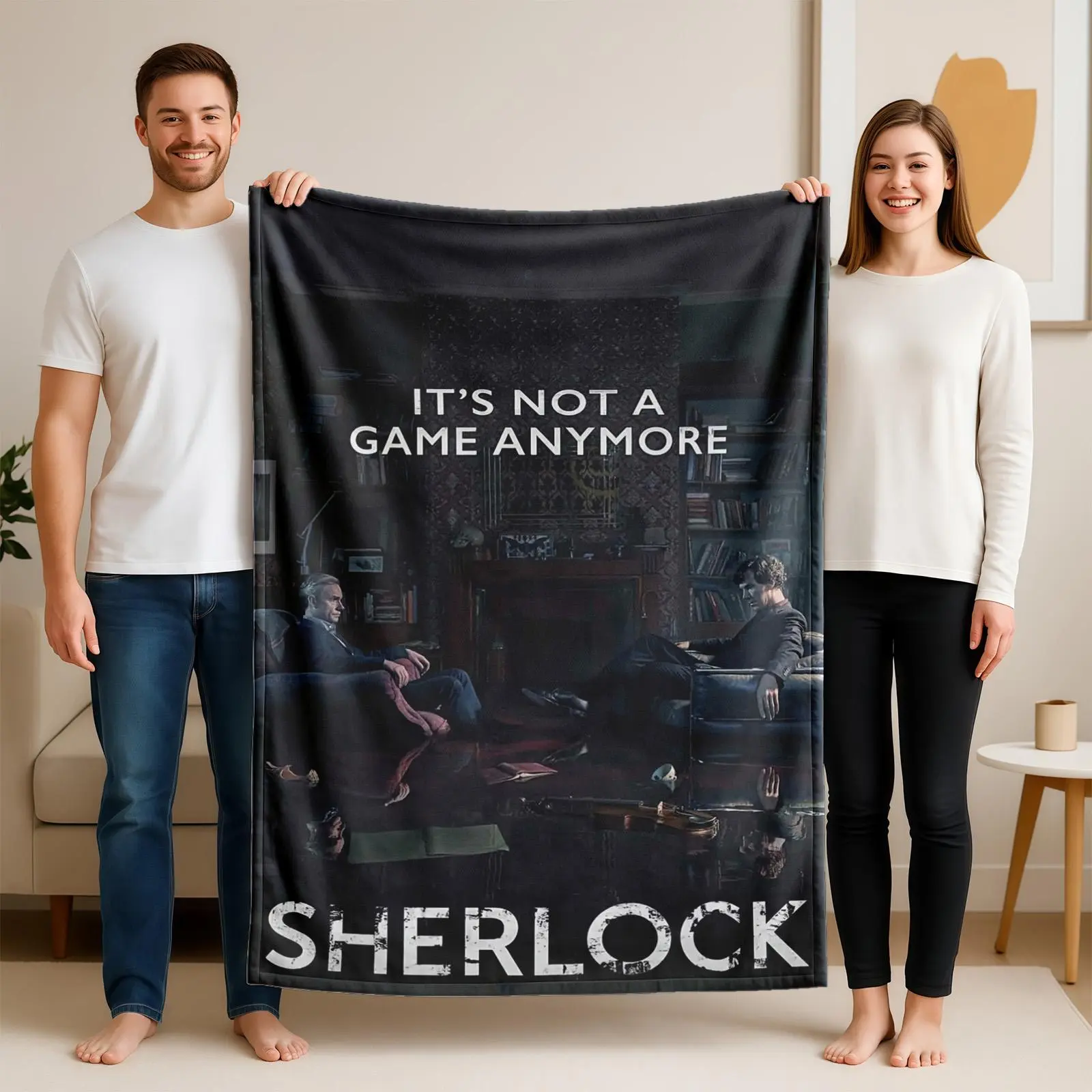 1 piece Sherlock Holmes Series Theme Poster themed flannel blanket - Modern-style all-season flannel blanket, suitable for sofas and beds, super soft and comfortable, digitally printed pattern, 100% polyester material, machine washable, suitable