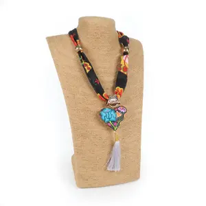 Oaxacan Alebrije Wood Carving Heart & Flowers Necklace