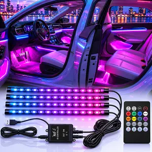 48-LED RGB Car Strip Lights Kit – USB Interior & Underglow Lights with Music Sound-Active Function, Wireless Remote, Car Ambient Decorative Lighting, Universal Fit for Sedan SUV Truck