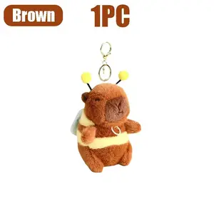 Brown Soft Capybara Key Ring Cross Dressing Funny Plush Bee Pendant Fur Pulling Rope Cartoon Animal Keychain Couple