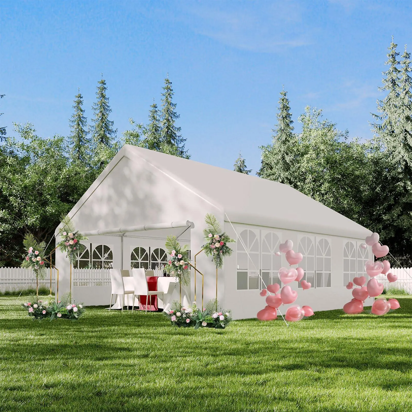 GARVEE 20'X 20' White & Straight Edge Party Tent,Outdoor Heavy Duty Wedding Gazebo, Removable Sidewalls, Water & UV Resistant, Event Shelter Canopy Tent for Parties Carport BBQ
