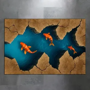 2D Illusion Koi Fish Pond Flannel Area Rug - Oversized Soft Plush Mat for Living Room & Game Room, Non-Slip Optical Illusion Home Decor #2DIllusionRug #OpticalIllusionDecor #GameRoomCarpet #FlannelMat #NonSlipRug