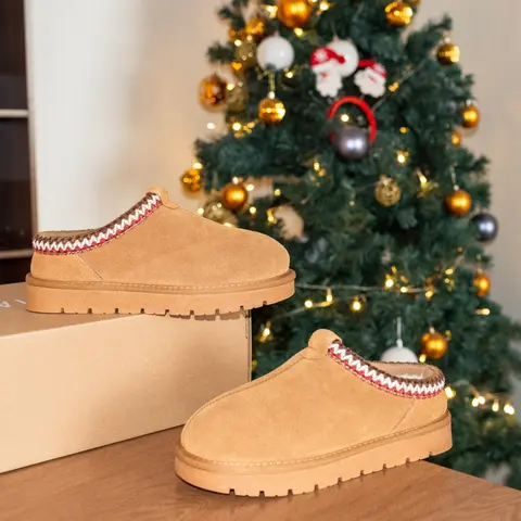 XIXITIAO Plush Fuzzy Slide Slippers for Women - Men's Suede Leather Platform Ankle Boots, Waterproof TRP Rubber Sole, Casual Indoor/Outdoor Fall Winter Walking Footwear
