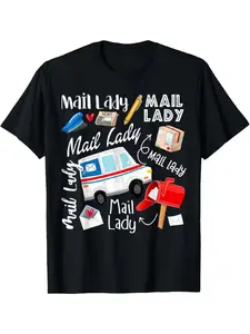 Men's Funny Mail Lady Postal Worker T-Shirt - 100% Cotton Ultra-Soft Breathable Casual & Running Tee with Postal Worker Uniform Design (Mail Carrier Outfit) S-XXXL for Year-Round Wear
