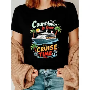 Cruise 2025 Family Cruise 2025 Couple Outfits Friends T-Shirt Printed T-Shirt, Short-Sleeved Crew Neck Casual Top, Suitable For All Seasons, Women's Wear