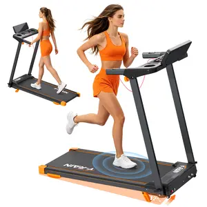 New Folding Treadmill & Walking Pad with Smart App community, map routes, DIY workout goals, 330 lbs capacity, cushioned running belt, incline, HD display, high-speed performance, foldable storage, perfect for home office use.