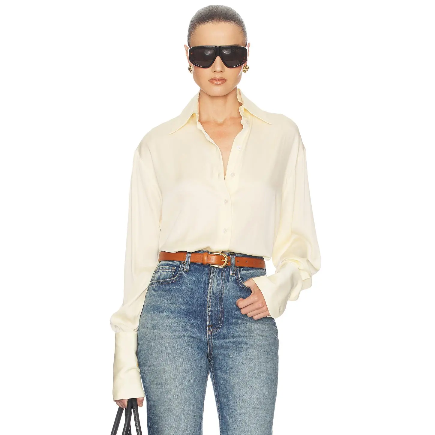 Helsa The Relaxed Silk Shirt in Cream