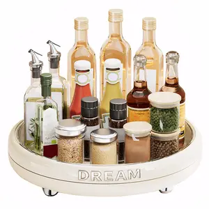 Rotating Kitchen Storage Tray Waterproof Multi-Functional Spice Rack Anti-Slip Rotatable Kitchen Organizer for Countertops Cabinets & Pantry Organization