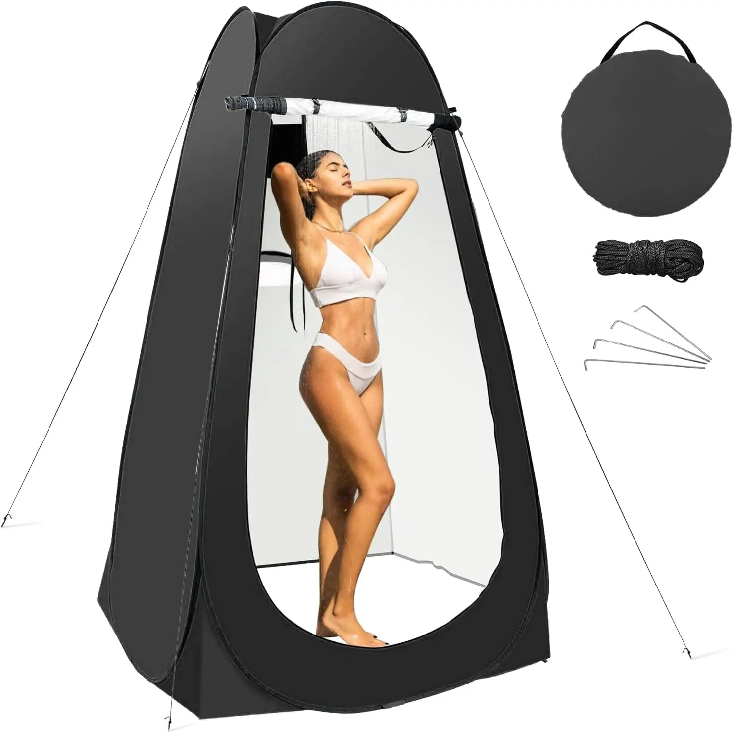 Courtyard Outdoor Shower, Pop-Up Shower Tent, Large Privacy Changing Room, Portable Sunshade Outdoor Canopy, for Showering, Toilet, And Changing(Black)