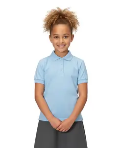 Girl's High Quality Soft Uniform Short Sleeves Polo Shirt Sky Blue  5-18 GSU01