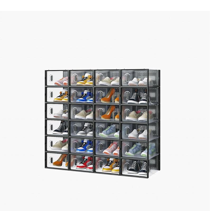 24 Piece Stackable Plastic Mesh Shoe Box Set Modular Breathable Storage for Organized Home Shoe Display