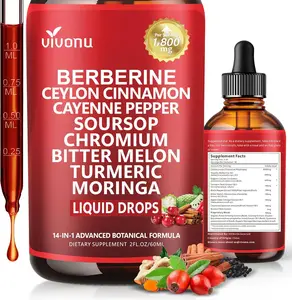 14-in-1 Berberine with Ceylon Cinnamon Supplement Liquid Drops, 1800mg + 30:1 Liposomal Tech with Cayenne Pepper, Soursop, Chromium, Bitter Melon, Turmeric, Moringa, Gymnema, Glucomannan, GLP Support