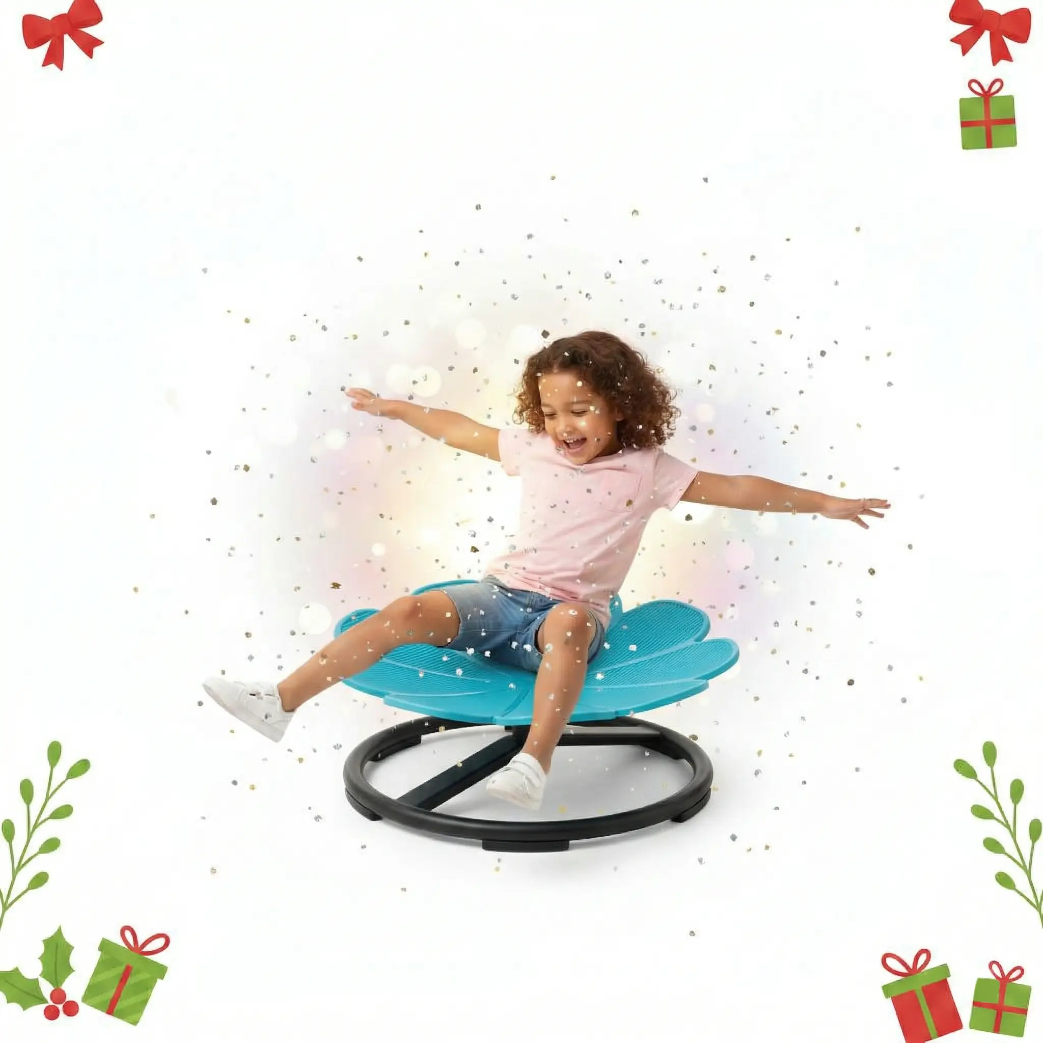 Kids Flower-Shaped Sensory Swivel Chair - Non-Slip Metal Base, Coordination Balance Focus Training, Blue Playful Furniture for Autistic Toddlers, Easy to Carry Children's Day Special Occasion Gift