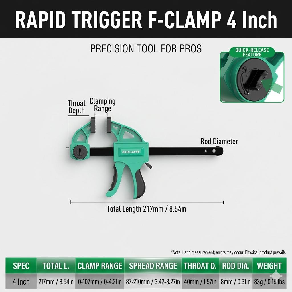 3-Pack Heavy Duty Woodworking F-Clamps Set, Super Load Limit Quick-Release Bar Clamps with Hardened Steel Rail, Non-Deforming One-Handed Trigger Clamps for Carpentry, Glue-ups and DIY Projects