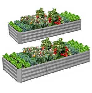 2 Pack 8x3x1ft Metal Galvanized Raised Garden Bed for Vegetables Flowers Ground Planter Box (Gray)