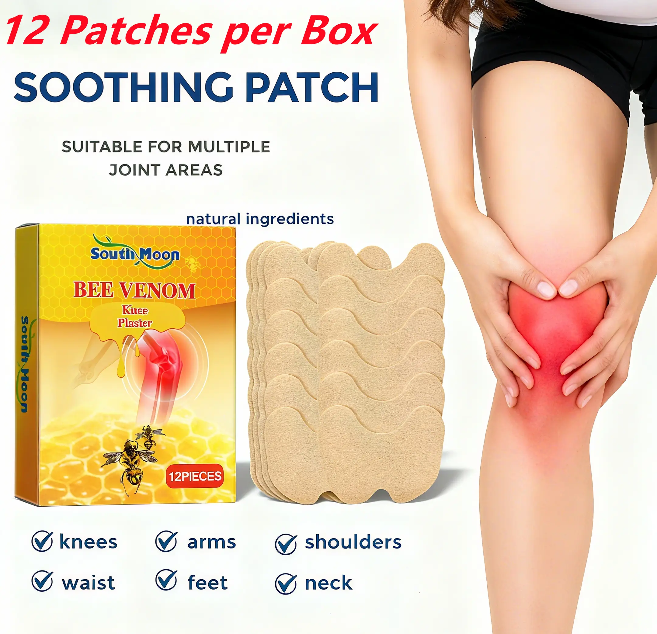 Soothing Patch - Multi-use Herbal Heat Bee Venom Patches with 12 Count for Natural Comfort & Long-Lasting Warmth- Suitable for Joints & Muscles Heating Pad Stickers