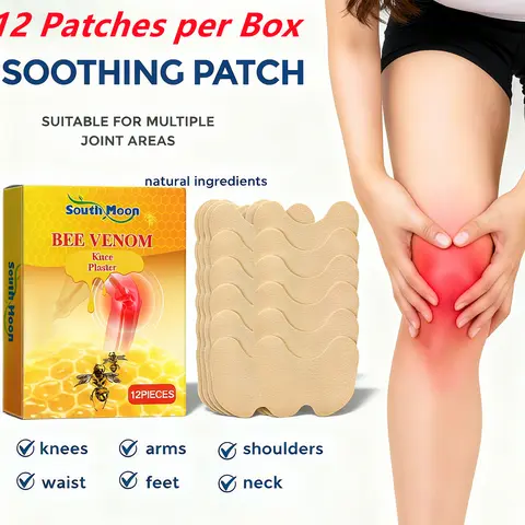 Herbal Bee Venom Soothing Heating Pad Stickers (12 Patches per Box) - Disposable Hot Compress, Botanical Extracts for Knee Joint Pain Relief & Joint Support, Long-Lasting Warmth for Body Aches