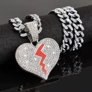 Iced Out Broken Heart Cuban Chain Necklace