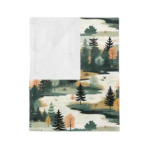 Baby Boho Mountain Blanket: Velveteen Minky Blanket with Cabin, River, & Pine Trees - Perfect BOHO Nursery Shower Gift For Girls or Boys
