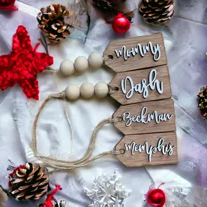 Dolce Crafts Chirstmas Personalized Tag with beads or not beads , wooden stocking tags, gifts tags Durable Christmas Hook