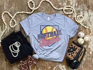 Vintage Softball Mom- Athletic Grey Unisex Tee