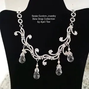 Waves2 Crystal Waterfall Dew Drop Necklace with Crystals and Rhinestone Crystal from the Dew Drop Collection Handmade by April Tee