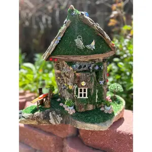 Fairy House Tree Stump Fully Decorated And Has Lights So Mystical Fairy Houses From Tree Stump Fairy House