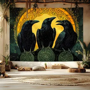 1pc Tapestry Featuring Three Black Crows on a Celtic Knot Design, Ideal for Living Room Wall Hanging, Room Decoration, Party Decoration