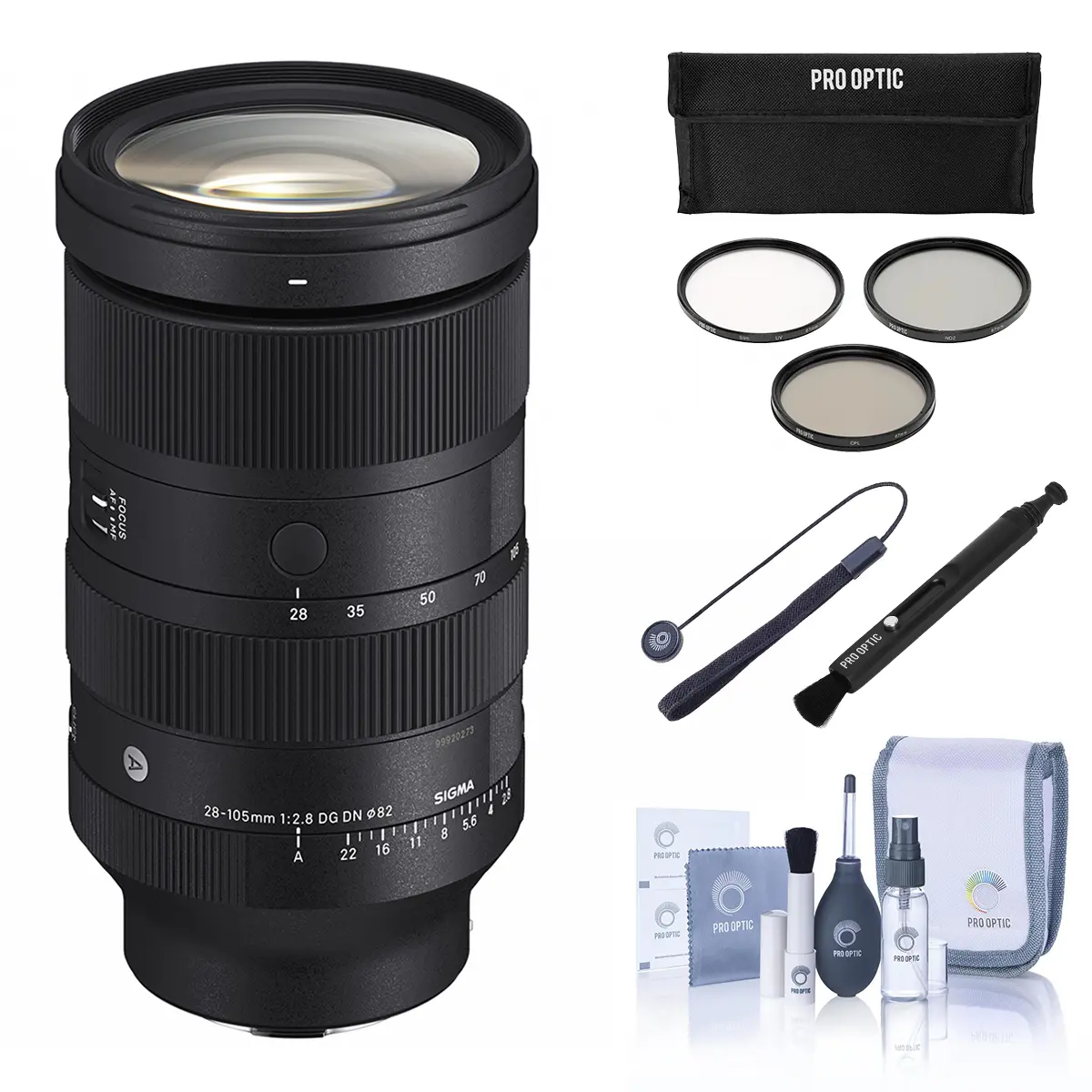 Sigma 28-105mm f/2.8 DG DN Art Lens for Sony E, Bundle with 82mm Filter Kit, Lens Cap Tether and Cleaning Kit