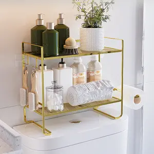 Over The Toilet Storage Shelf, 2-Tier Large Capacity Bathroom Storage Organizer With Paper Holder And 2 Hooks, Space Saving Metal Home Storage Rack