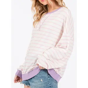 Women's Oversized Stripped Knit Pullover - Comfortable Winter Top