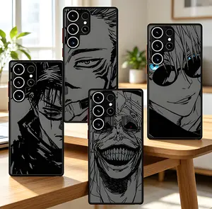 Jujutsu Kaisen Manga Phone Case  Matte Black Shockproof Protective Cover with Red Buttons for Samsung Galaxy S26 S25 S24 S23 S22 S21 FE plus ultra