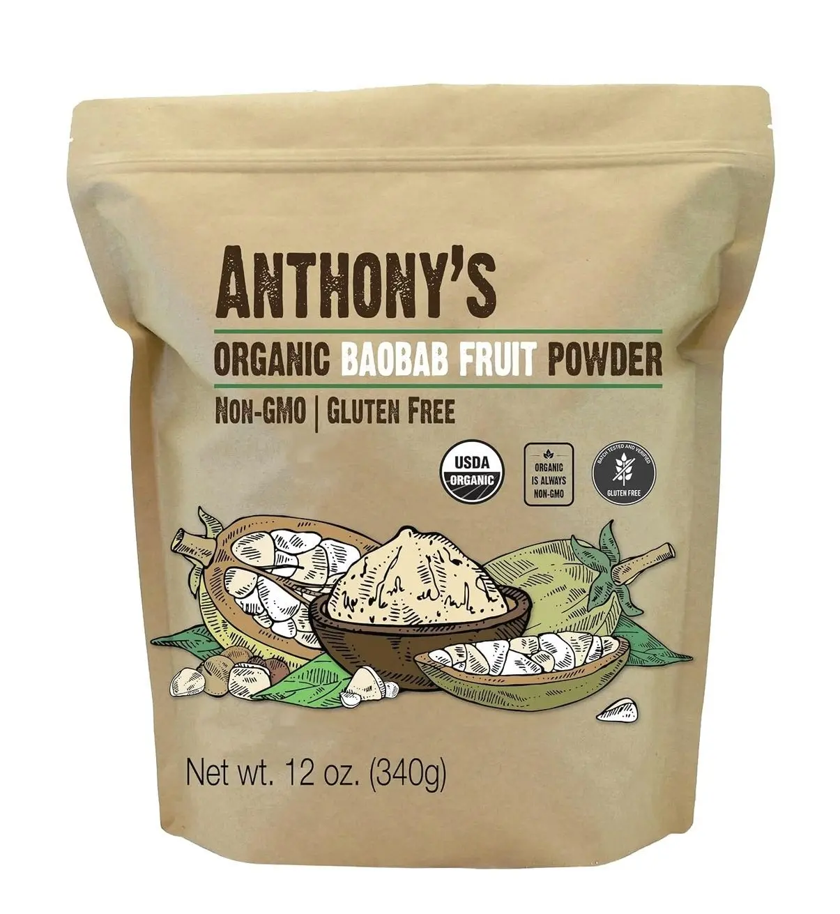 Anthony's Organic Baobab Fruit Powder, 12 oz, Gluten Free, Non GMO
