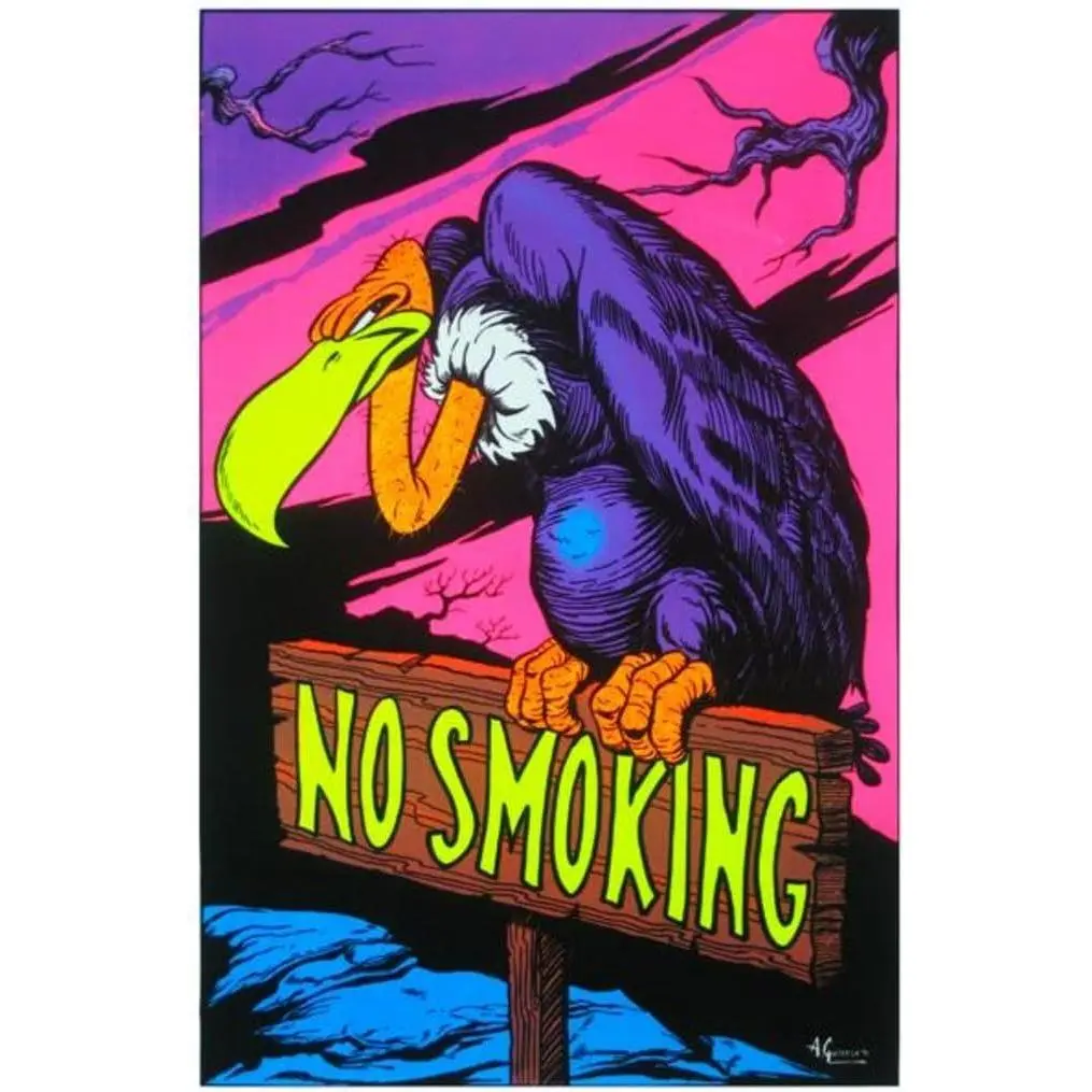 Trendy Poster No Smoking Sign Vulture College Fantasy Trippy Flocked UV Black Light Blacklight Poster 23x35 inch Decor Room Gift Painting Wall Artwork