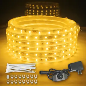 32.8FT Waterproof LED Rope Lights Warm White, 12V Flat Dimmable Outdoor Led Strip Lights Flexible Rope Lighting for Indoor Bedroom Deck Patio