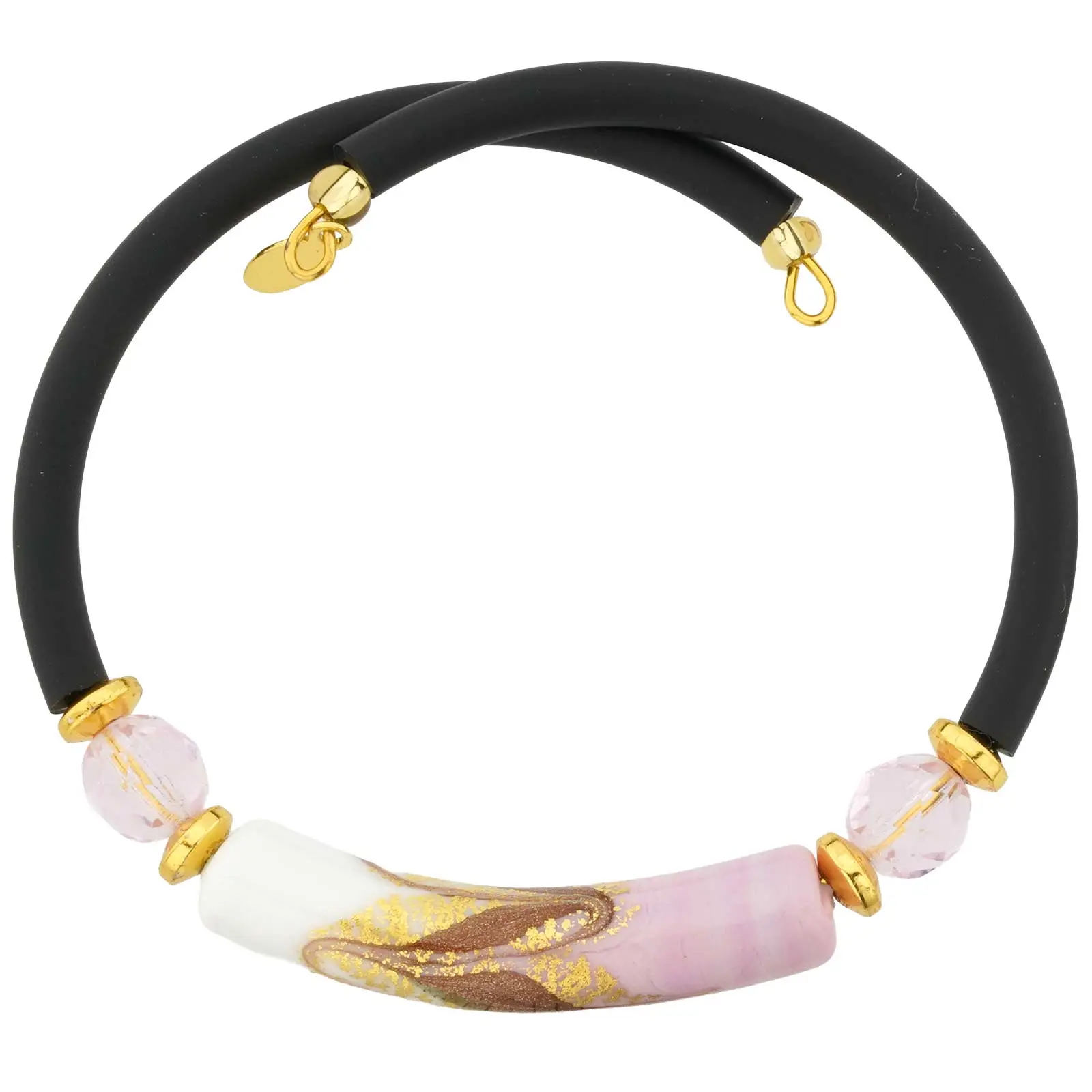 GlassOfVenice Handcrafted Murano Glass Adjustable Golden Wave Bracelet - Pink, Rubber-Covered Wire Band, Gold Leaf-Lined Central Bead, Made in Venice Italy, Elegant Traditional Female Costume Jewelry Accessory - Ideal for Anniversary, Birthday, Waves, Han