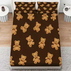 Teddy Bear Bedding Set for Kids & Bear Lovers, Fitted Sheet + Pillowcases, No Pillow Inserts, Bedroom, Dorm & Rental
