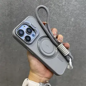 For iPhone 17 Pro Max Case Blue Matte Ring Lanyard Wrist Strap Adjustable Phone Strap Shockproof Compatible with iPhone 16 15 14 13