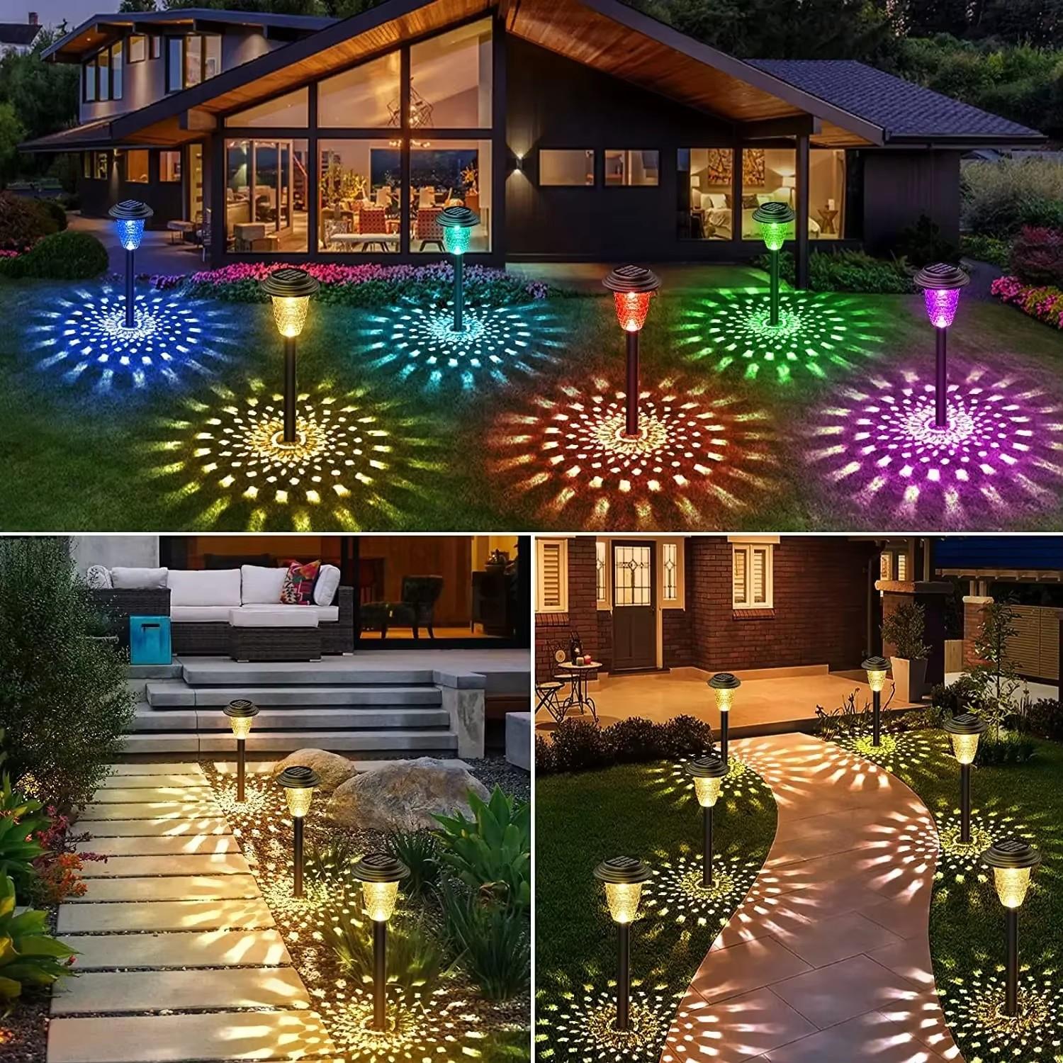 2 Pack Solar Pathway Lights Outdoor RGB Color Changing Warm White IP67 Waterproof LED Solar Garden Path Lights Eco-Friendly Energy Efficient for Gardens