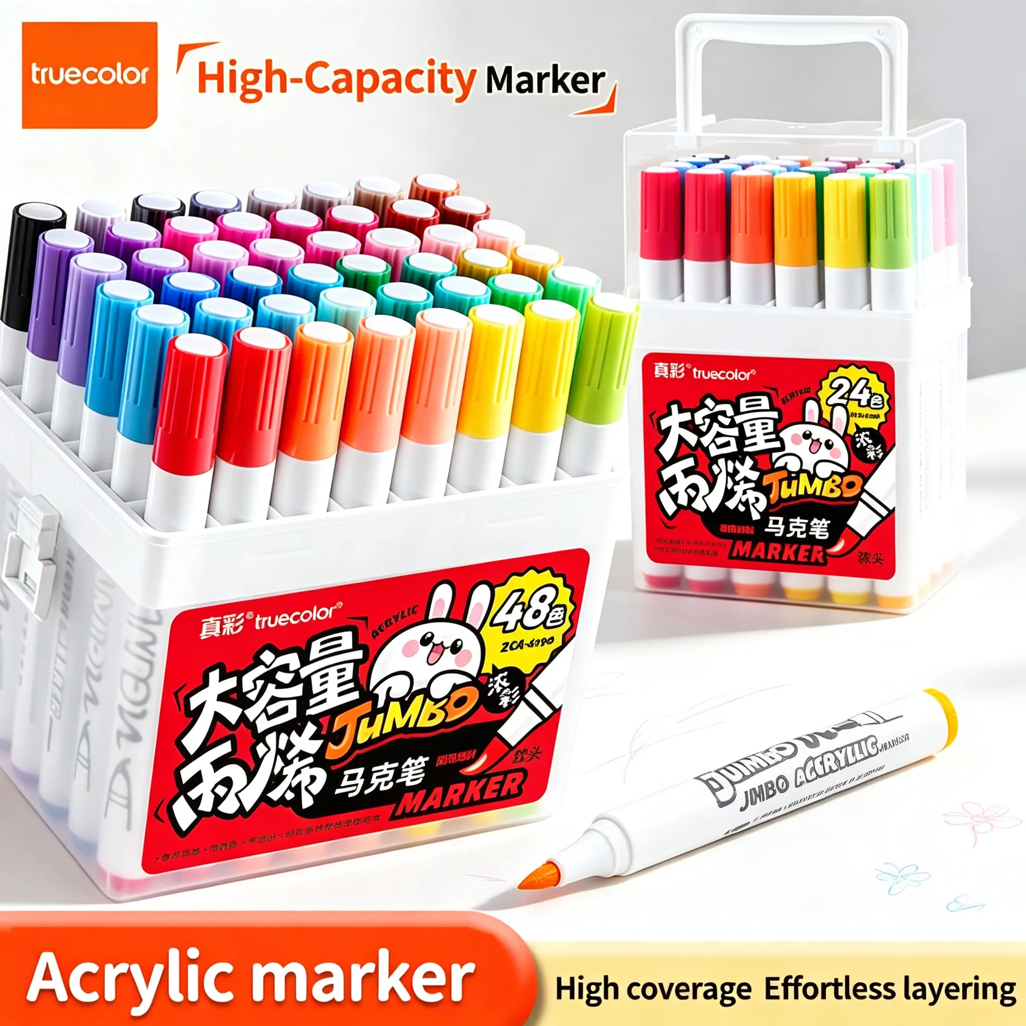 Truecolor Fine Point Acrylic Paint Marker Bucket Set, Large High-Capacity Ink Cartridge, Smooth Consistent Flow Stationery For Sketching, Journaling & Hand Lettering