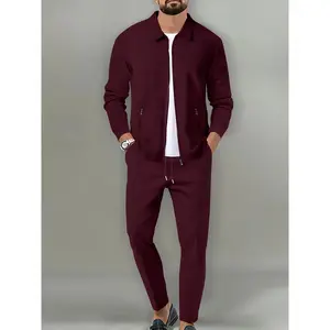 New long sleeved lapel zipper jacket and casual pants set, suitable for winter and autumn
