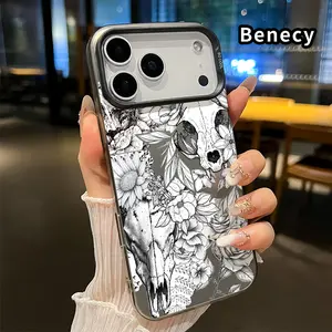 Phone Case for iPhone 17 Pro Max 16 Plus 15 14 13 12 11 Air E Skull Floral Symphony Pattern Matte Military-Grade Drop Protection Silicone Cover