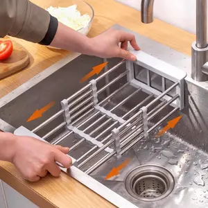 Telescopic Stainless Steel Kitchen Sink Drain Rack Fruit Vegetable Washing Utensil Storage Rack Household Kitchen Accessory