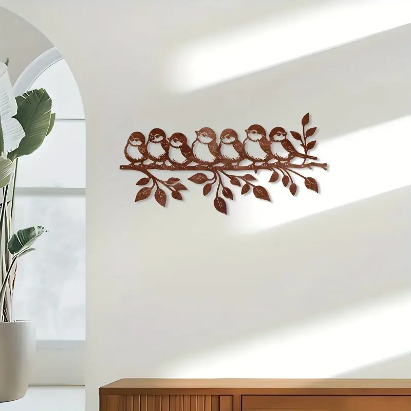 Rustic Metal Birds on Branch Wall Art – Weathered Silhouette Decor, Perfect for Outdoor Garden, Yard, Patio & Indoor Home, Adds Warm Nature-Inspired Charm To Any Space,Artistic & Creative Decorations for Outdoor Courtyard Lawn