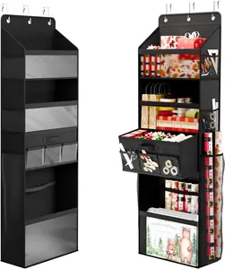 Multi-Purpose Over Door Wrapping Paper Organizer Storage with Removable Drawer & Side Pockets, for Gift Bags, Wrapping Paper, Ribbons, Bows, Ornaments and Other Wrapping Tools
