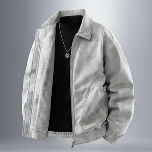 Men's Thick Winter Lapel Coat, Vintage Style, Fleece Lined Warm Jacket, Perfect for Hiking, Traveling, and Casual Wear Beige