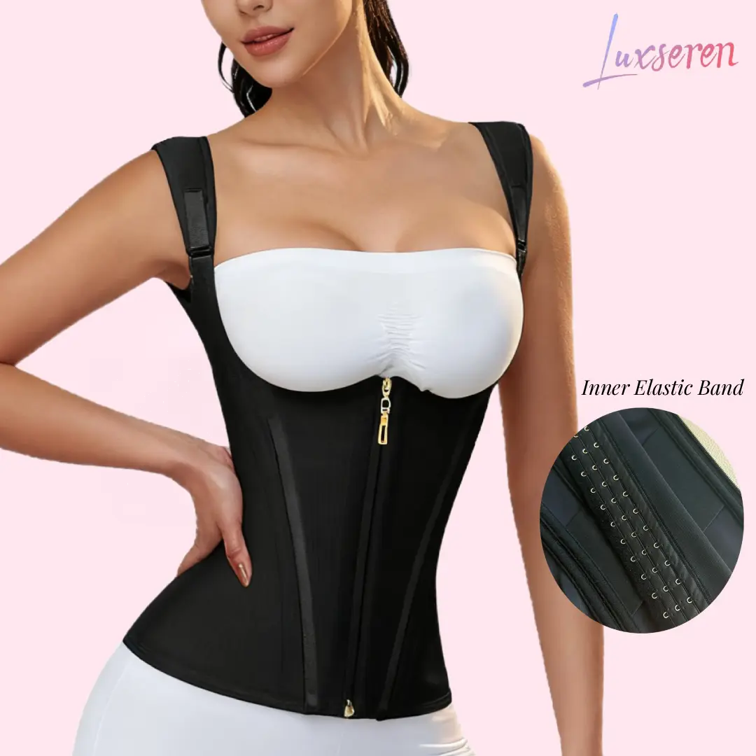 LUXSEREN Women’s High Compression Waist Trainer, Tummy Control Shapewear with Double-Layer Mesh & Inner Elastic Compression Band, Front Zipper, 3-Row Hook-and-Eye Closure, Boned Waist Cincher